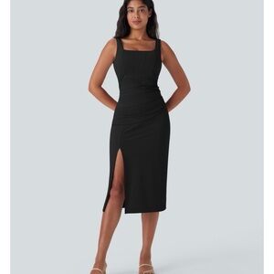 HALARA Black Midi Dress with Slit